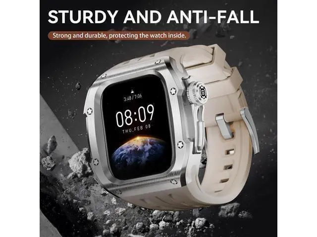 Alt view image 2 of 6 - BONAEVER Mod Kit Stainless Steel Case for Apple Watch Series 10 46mm Rugged Metal Bumper Case Protective Wristband Replacement Band for iWatch 46 mm White