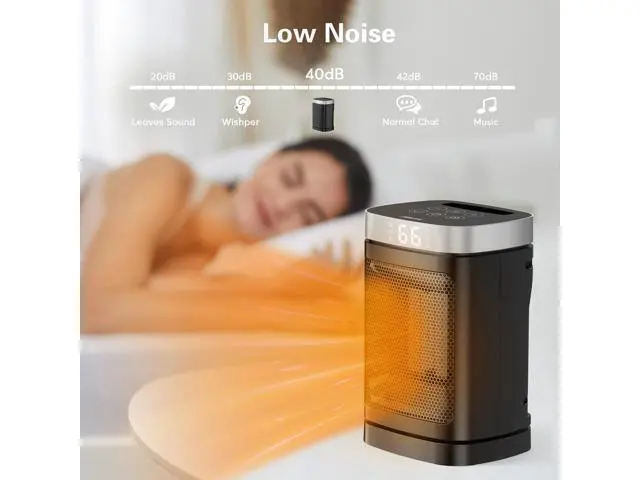 Alt view image 6 of 7 - Small Portable Space Heater for Indoor Use - with 70°Rotating Feature, 1500W PTC Electric Heater, Rapid and Safe Heating, Remote Control, 1-12 Hr Timer for Bedroom, Office