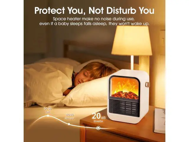 Alt view image 4 of 7 - Portable Mini Electric Fireplace Heater,Small Room Space Heaters for Indoor Use with 3D Flames,PTC Ceramic Heater, Desk Space Heater for Bedroom,Bathroom and Office Quiet Small(White)