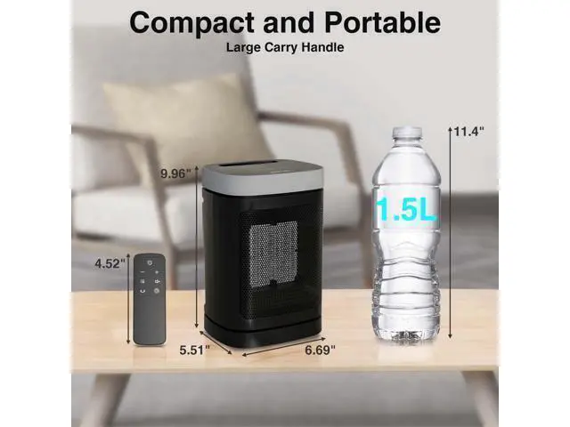 Alt view image 7 of 7 - Small Portable Space Heater for Indoor Use - with 70°Rotating Feature, 1500W PTC Electric Heater, Rapid and Safe Heating, Remote Control, 1-12 Hr Timer for Bedroom, Office