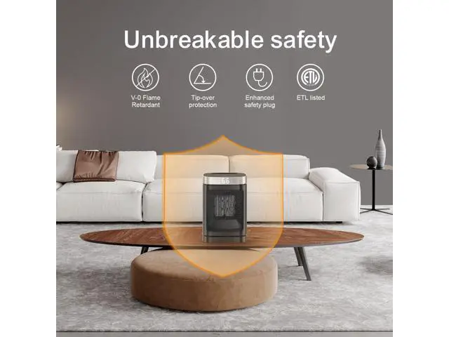 Alt view image 5 of 7 - Small Portable Space Heater for Indoor Use - with 70°Rotating Feature, 1500W PTC Electric Heater, Rapid and Safe Heating, Remote Control, 1-12 Hr Timer for Bedroom, Office
