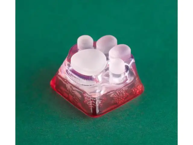 Alt view image 2 of 5 - Original design transparent Tiffany cute 3D printed Christmas cat paw keycaps made of transparent resin keycaps Christmas Red