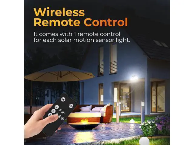 Alt view image 6 of 7 - Solar Motion Sensor Outdoor Lights, 3 Modes LED Security Flood Light with Remote Control, IP65 Waterproof Solar Powered Outside Wall Light for Garden Patio Garage Yard (Black, 2 Pack)