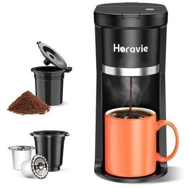 Main image of Small Single Serve Coffee Maker, Fast Brew One Cup Coffee Machine for K Cup and Grounds, 6 to 12 oz. Brew Sizes, Capsule Coffee Machine with Descaling Reminder and Viewing Tank, Black