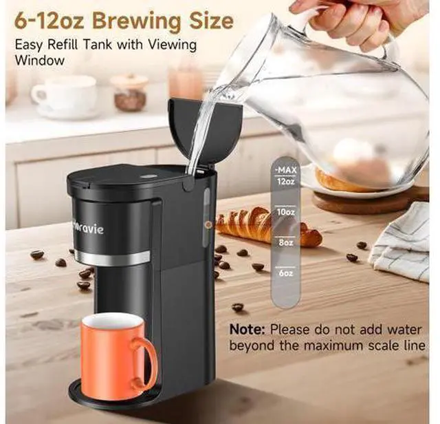 Alt view image 6 of 7 - Small Single Serve Coffee Maker, Fast Brew One Cup Coffee Machine for K Cup and Grounds, 6 to 12 oz. Brew Sizes, Capsule Coffee Machine with Descaling Reminder and Viewing Tank, Black