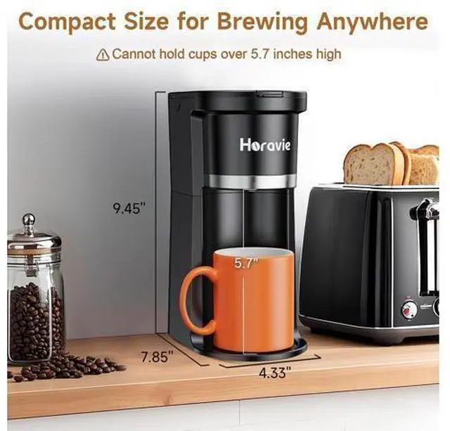 Alt view image 5 of 7 - Small Single Serve Coffee Maker, Fast Brew One Cup Coffee Machine for K Cup and Grounds, 6 to 12 oz. Brew Sizes, Capsule Coffee Machine with Descaling Reminder and Viewing Tank, Black