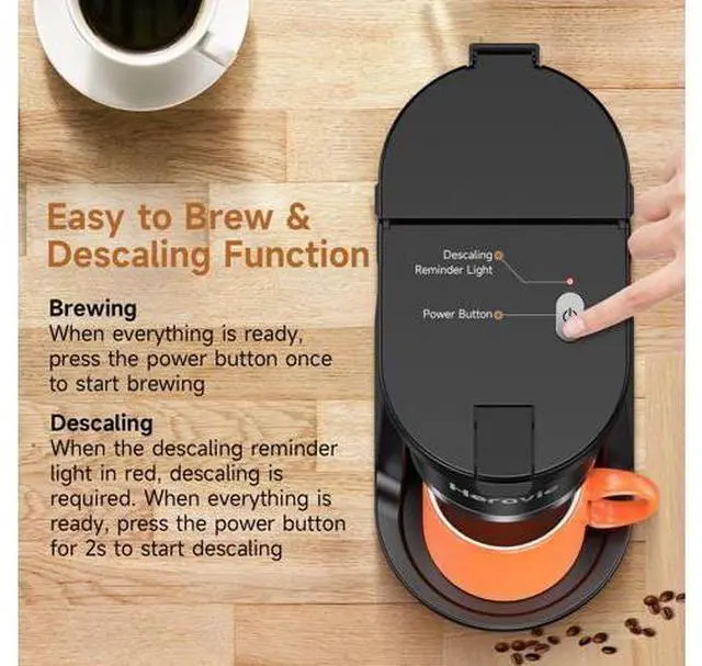 Alt view image 7 of 7 - Small Single Serve Coffee Maker, Fast Brew One Cup Coffee Machine for K Cup and Grounds, 6 to 12 oz. Brew Sizes, Capsule Coffee Machine with Descaling Reminder and Viewing Tank, Black