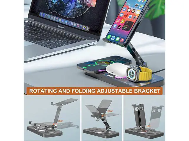 Alt view image 5 of 7 - Upgrade Wireless Charging Station with Clock & 7 Color Ambient Light for iPhone17/16/15 Series Watch 11 10 9 AirPods 4/3/2 30W desk wireless charger Multiple Devices iPad Stand Dock