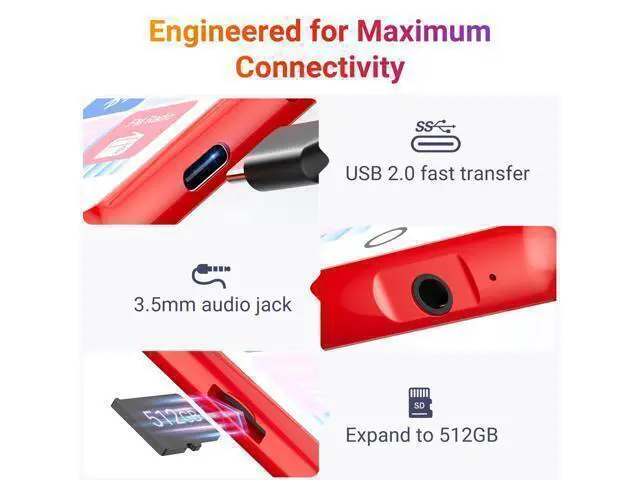 Alt view image 6 of 7 - 128GB MP3 Player Bluetooth 5.3 with 2.4" Full Touch ScreenMECHEN Portable Digital Music Player with HD SpeakerFM Radio, HiFi Lossless Sound, Recording, Support up to 512GB