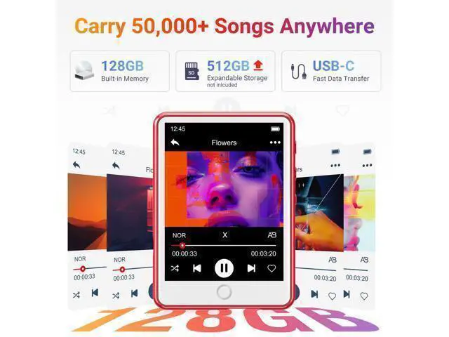 Alt view image 3 of 7 - 128GB MP3 Player Bluetooth 5.3 with 2.4" Full Touch ScreenMECHEN Portable Digital Music Player with HD SpeakerFM Radio, HiFi Lossless Sound, Recording, Support up to 512GB