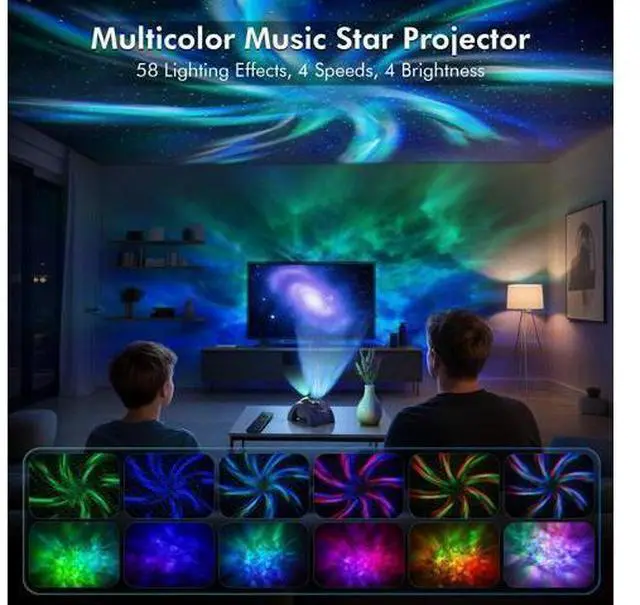 Alt view image 2 of 7 - Dual Lens Galaxy Projector, Star Projector for Bedroom with 58 Light Effects, Night Light Projector with White Noise & Bluetooth Speaker, Remote Timer, Easter Room Decor Gift for Kids Adults
