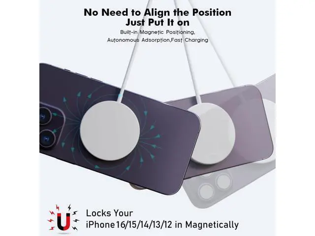 Alt view image 6 of 6 - Magnetic Wireless Charger Fast Mag-Safe Charger for iPhone 16 Pro Max/16 Pro/iPhone 15Pro Max/15 Plus/14/13/12/AirPods 3/2/Pro/Pro 2 Magnet Charging Pad Mag Safe Chargerwith Dual Charging Ports