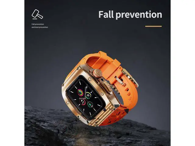 Alt view image 6 of 7 - BONAEVER Mod Kit Standainless Standeel Case for Apple Watch 45mm/44mm Rugged Metal Bumper Case Protective Replacement B for iWatch Series 4/5/6/7/8/9/SE/SE2 Orange