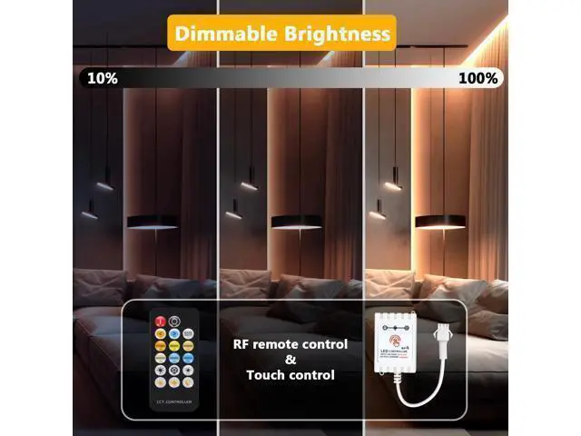 Alt view image 4 of 7 - COB LED Strip Lights Tunable White(2700K-6500K) COB LED Lights with 3040 LEDs 24V Adapter RF Remote Dimmable High Density Uniform LED Strip for Bedroom Kitchen Cabinet CRI90+ 16.4ft