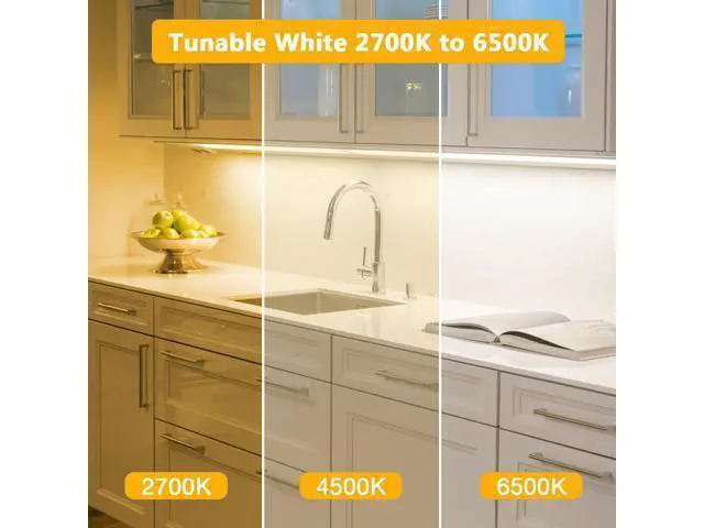 Alt view image 3 of 7 - COB LED Strip Lights Tunable White(2700K-6500K) COB LED Lights with 3040 LEDs 24V Adapter RF Remote Dimmable High Density Uniform LED Strip for Bedroom Kitchen Cabinet CRI90+ 16.4ft