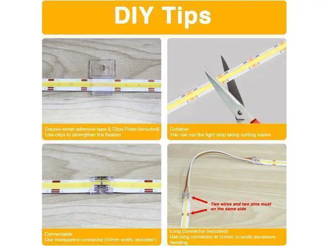 Alt view image 6 of 7 - COB LED Strip Lights Tunable White(2700K-6500K) COB LED Lights with 3040 LEDs 24V Adapter RF Remote Dimmable High Density Uniform LED Strip for Bedroom Kitchen Cabinet CRI90+ 16.4ft