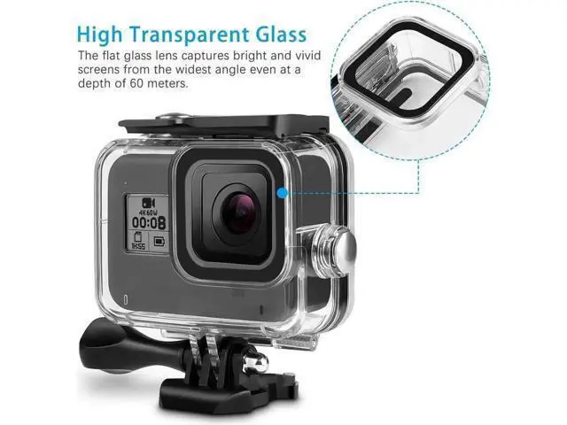 Alt view image 3 of 7 - 60M Waterproof Case for GoPro Hero 8 Black Underwater Waterproof Protective Housing Case for GoPro Action Camera with Quick Release Mount and Thumbscrew