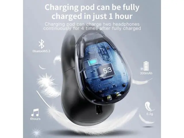 Alt view image 5 of 7 - Open Ear Headphones, Clip On Wireless Earbuds Bluetooth 5.3, Sports Earphones with ENC Mic, 36 Hours HIFI Earpods with LED Display Charging Case, IPX7 Waterproof Running Ear Buds