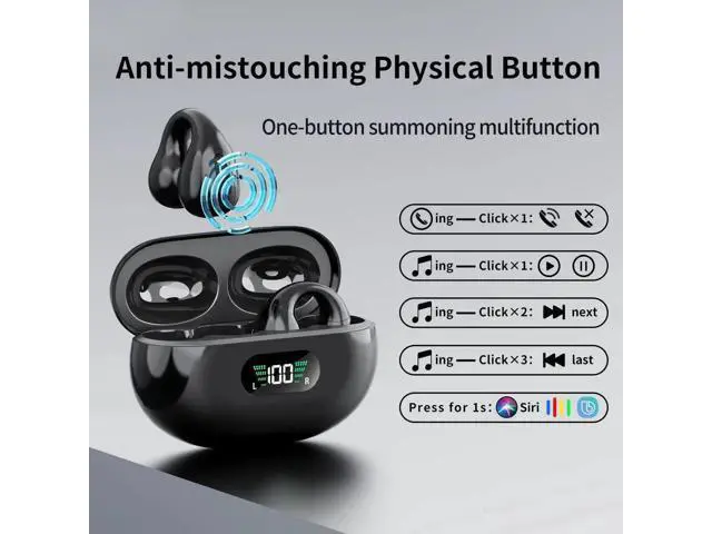 Alt view image 4 of 7 - Open Ear Headphones, Clip On Wireless Earbuds Bluetooth 5.3, Sports Earphones with ENC Mic, 36 Hours HIFI Earpods with LED Display Charging Case, IPX7 Waterproof Running Ear Buds