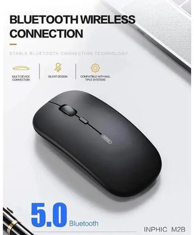 Alt view image 4 of 7 - Bluetooth Mouse, Slim Silent Rechargeable Bluetooth 5.0 Wireless Mouse, 800/1200/1600 DPI Portable Computer Cordless Mouse for Laptop PC Mac, iPad OS