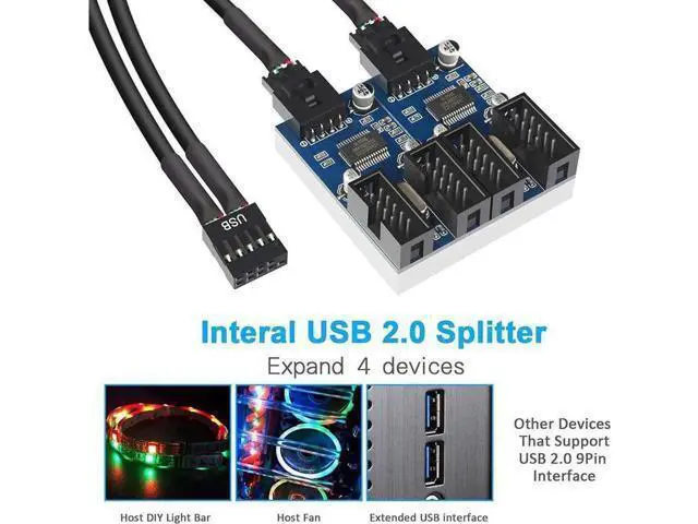 Alt view image 2 of 6 - Motherboard 9 Pin USB Header Splitter Male 1 to 4 Female Extension Splitter Cable Desktop Card 9-Pin USB 2.0 HUB Connector Adapter Port Multiplier