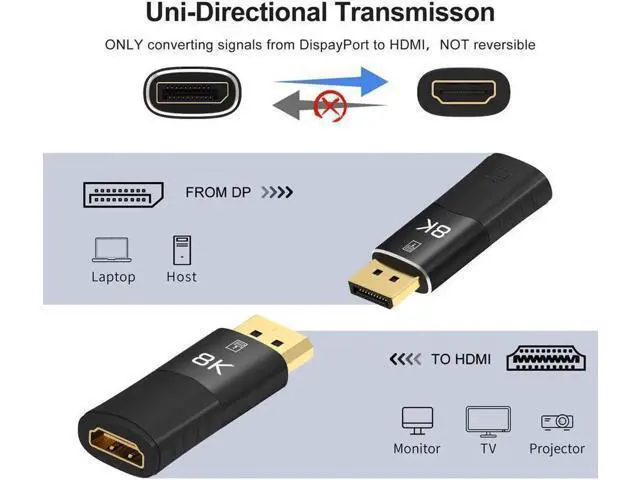 Alt view image 4 of 7 - 8K DisplayPort to HDMI-compatible Adapter Coupler 8K@30Hz 4K@120Hz DP1.4 to HDMI2.1 Male to Female Cable Extension Extender Black