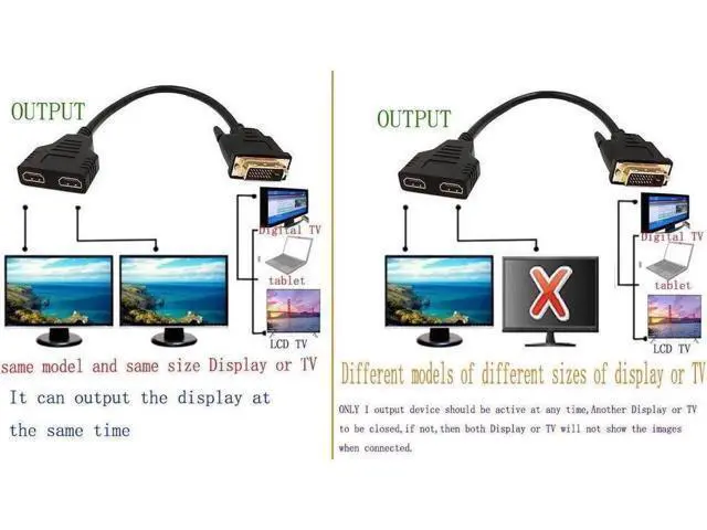 Alt view image 2 of 5 - DVI to HDMI CableSinLoon Gold-Plated DVI Male 24 1 Pin to Dual Hdmi Female 1080p Hdmi Video Converter Adapter Splitter Cable