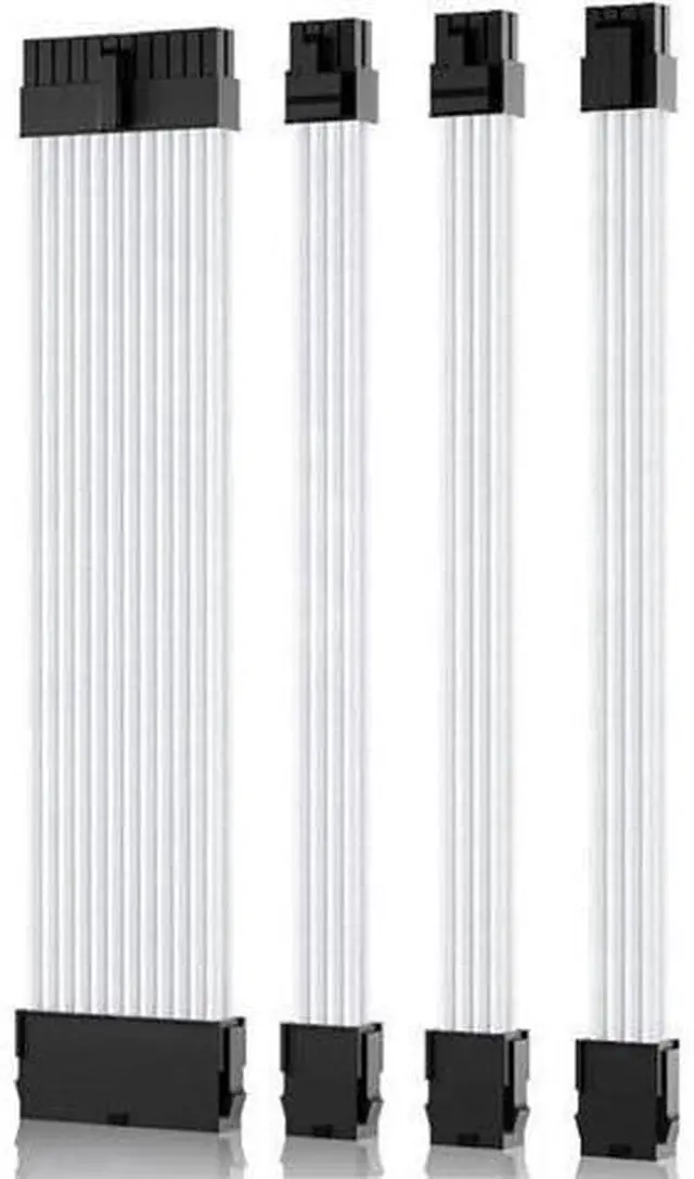 Main image of Mod Sleeved Cable, White Power Supply Cable Extension Kit, 30CM long with cable comb ,1x24PIN ATX, 1x4+4 PIN EPS,2x Dual 6+2 PIN PCIE