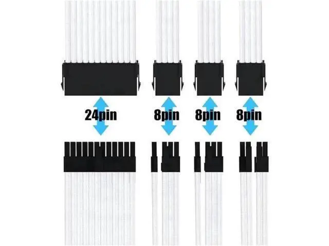 Alt view image 5 of 6 - Mod Sleeved Cable, White Power Supply Cable Extension Kit, 30CM long with cable comb ,1x24PIN ATX, 1x4+4 PIN EPS,2x Dual 6+2 PIN PCIE