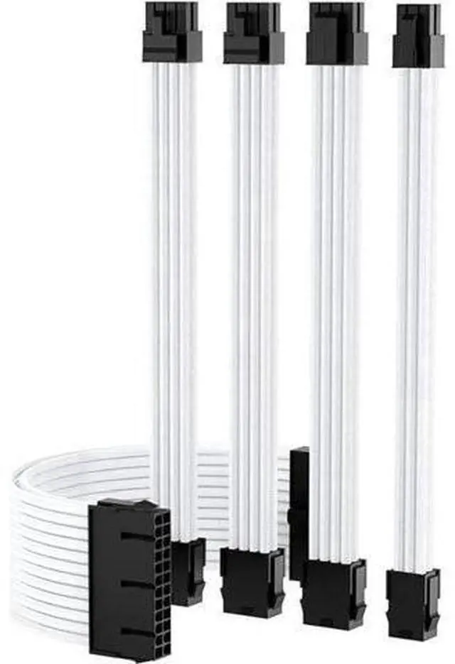 Main image of Mod Sleeved Cable, White Power Supply Cable Extension Kit, 24PIN ATX, 4+4 PIN EPS, Dual 6+2 PIN PCIE, 6 PIN PCI-E