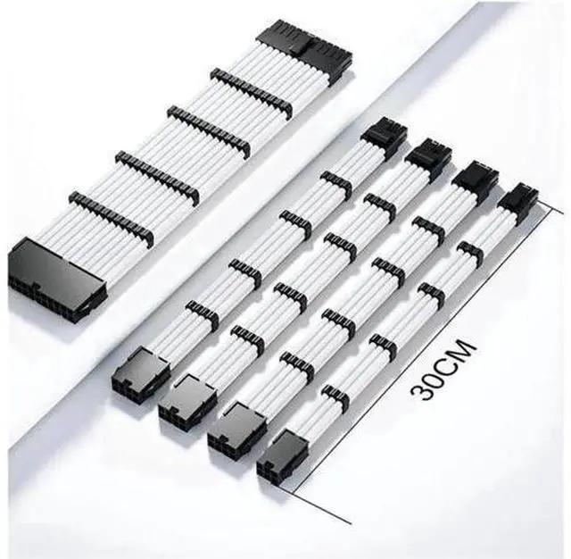 Alt view image 7 of 7 - Mod Sleeved Cable, White Power Supply Cable Extension Kit, 24PIN ATX, 4+4 PIN EPS, Dual 6+2 PIN PCIE, 6 PIN PCI-E
