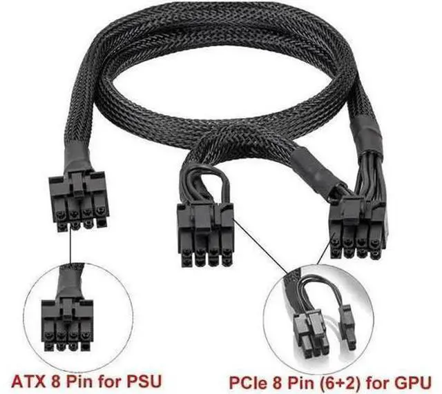 Alt view image 4 of 7 - PCI-E 8pin to Dual 8(6+2)Pin Power Supply Cable PCIe 8 Pin 1 to 2 Spliter ATX 8pin PSU to GPU PCIE 8Pin for RM1000 RM850 RM750 RM650 RM550 RM450
