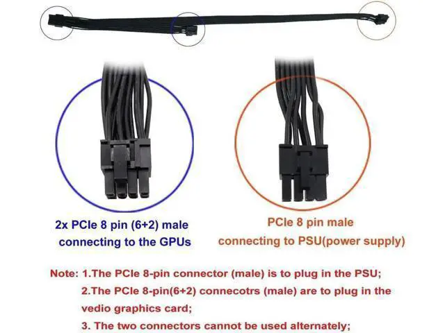 Alt view image 2 of 4 - Pcie 8 Pin Male To Dual Pcie 2X 8 Pin (6+2) Male Power Adapter Cable For Seasonic Power Supply 25-Inch+9-Inch (63Cm+23Cm)
