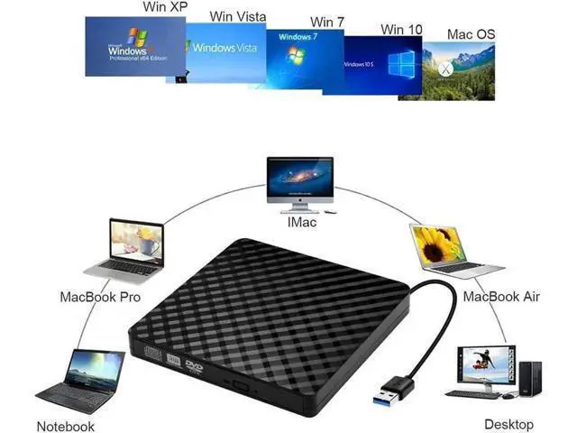 Alt view image 2 of 7 - External DVD Drive, CD DVD +/-RW Drive USB 3.0 Protable USB DVD/CD ROM Burner Optical Drive Player Reader Writer for Windows 11/10/8/7 Laptop Desktop Computer, Mac OS (Black)