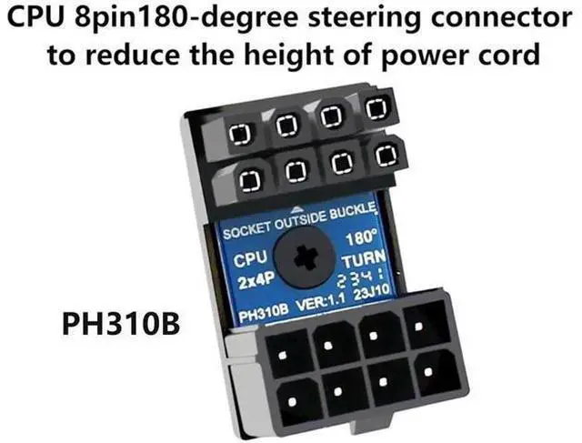 Alt view image 3 of 7 - CPU 8 Pin Power Adapter 180 Degree Steering Connector for Desktop Graphics Card Mainboard to Reduce The Height of Power Cord (PH310B)