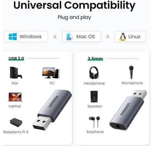 Alt view image 3 of 7 - USB Sound Card Audio Interface USB Sound Card for Laptop PC PS4 Earphone Microphone Audio Card USB External Sound Card