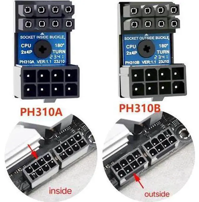 Alt view image 2 of 7 - CPU 8 Pin Power Adapter 180 Degree Steering Connector for Desktop Graphics Card Mainboard to Reduce The Height of Power Cord (PH310B)