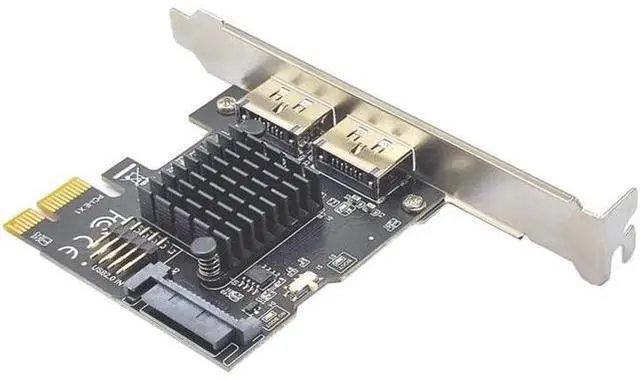 Alt view image 2 of 7 - PCI Express eSATA Expansion Card PCIE X1 to 2Port eSATA Adapter with SATA Power USB2.0 9Pin Header Support 3.5" HDD ASM1061 Chip