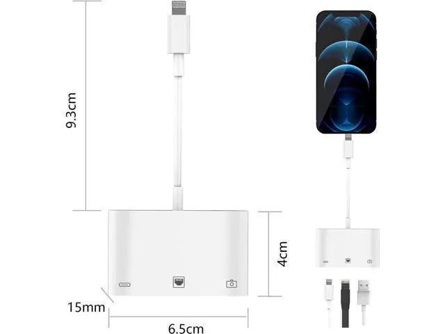 Alt view image 4 of 6 - Lightning to RJ45 Adapter, 3 in 1 RJ45 Ethernet LAN Network Adapter with USB Camera Adapter and Charge Port Compatible with iPhone/iPad/iPod, Plug and Play, Supports 100Mbps Ethernet Network