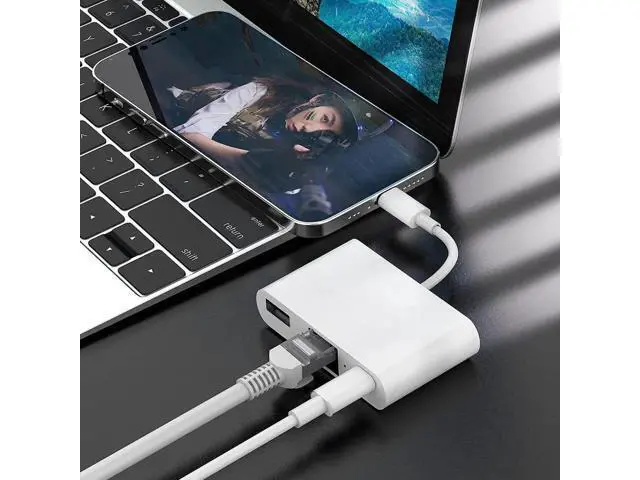 Alt view image 5 of 6 - Lightning to RJ45 Adapter, 3 in 1 RJ45 Ethernet LAN Network Adapter with USB Camera Adapter and Charge Port Compatible with iPhone/iPad/iPod, Plug and Play, Supports 100Mbps Ethernet Network