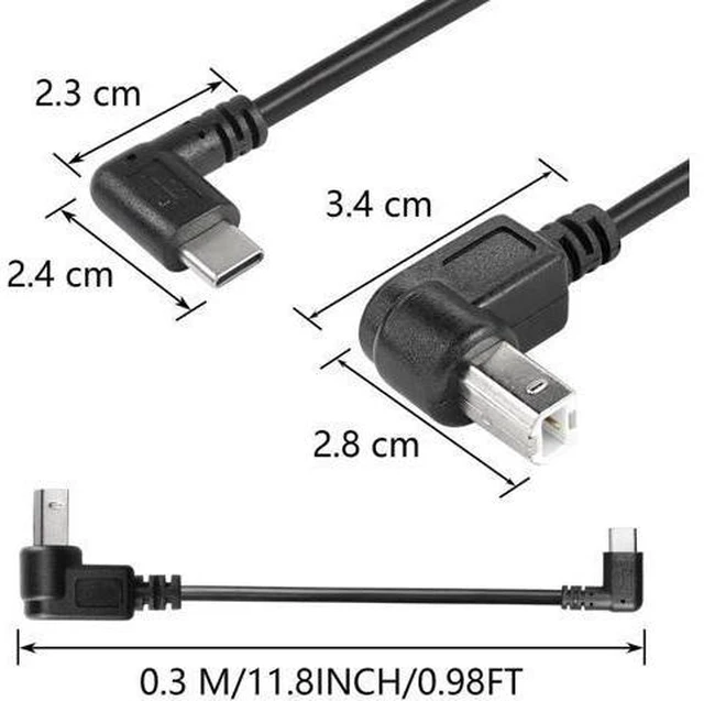 Alt view image 4 of 6 - 2 Pack USB C Printer Cable Right Angled USB B to Type C Cord 11.8inch USB B Male to USB C Male for Printer,MIDI Controller,Scanner,Digital Piano MIDI Controller,DJ Controller (UP+UP)