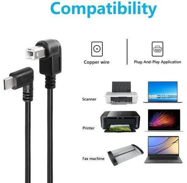 Alt view image 6 of 6 - 2 Pack USB C Printer Cable Right Angled USB B to Type C Cord 11.8inch USB B Male to USB C Male for Printer,MIDI Controller,Scanner,Digital Piano MIDI Controller,DJ Controller (UP+UP)