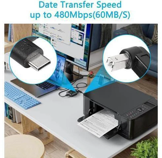 Alt view image 5 of 6 - 2 Pack USB C Printer Cable Right Angled USB B to Type C Cord 11.8inch USB B Male to USB C Male for Printer,MIDI Controller,Scanner,Digital Piano MIDI Controller,DJ Controller (UP+UP)