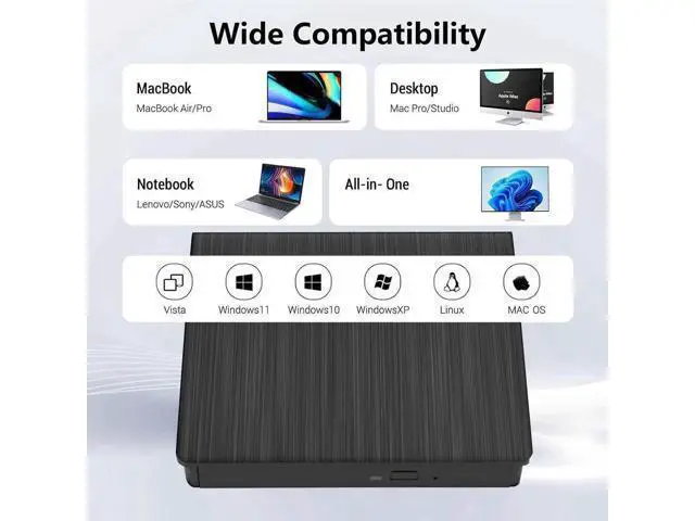 Alt view image 3 of 7 - External CD DVD Drive, USB 3.0 & TYPE C Portable CD DVD +/-RW Drive, CD/DVD ROM Player Burner Reader Writer Rewriter Optical Disc Drive for Laptop Desktop PC, Windows 11/10/8/7, Apple Mac, Linux OS