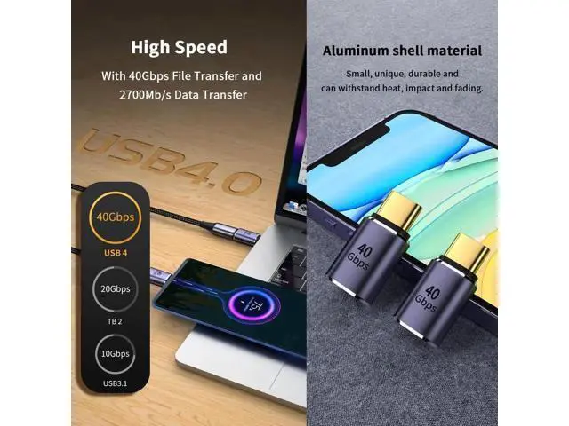 Alt view image 3 of 7 - USB C Extender Adapter 2-Pack, 8K@60Hz & 40Gbps Data USB C Male to Female Extension Adapter, 100W Charging Type C Extender Thunderbolt 4 Connector for iPhone, MacBook Pro