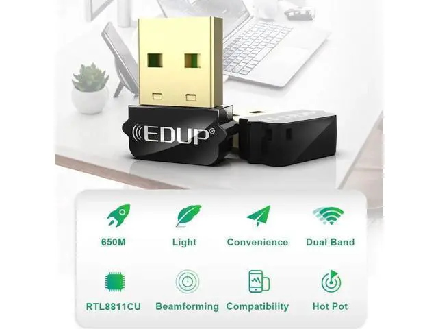 Alt view image 4 of 7 - 650Mbps USB WiFi 802.11AC Adapter 2.4GHz/5GHz Dual Band Wireless USB Ethernet Adapter Receiverfor PC Windows, MacOS