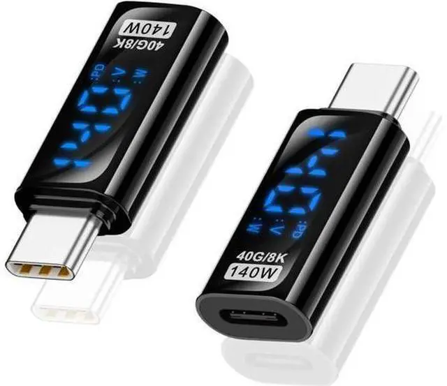 Main image of USB C Adapter LED Wattage Display 140W, 40Gbps USB C Extension Adapter, PD 3.1 Type C Power Meter Tester with Digital Display Type C Extender for iPhone MacBook Thunderbolt Charging, 2-Pack