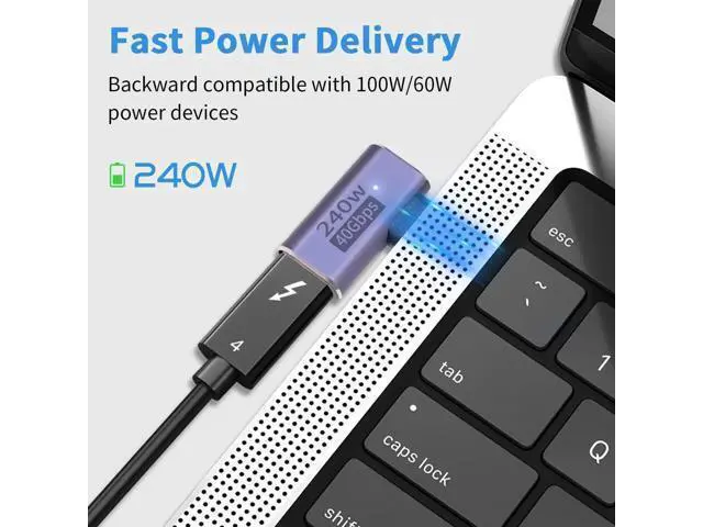 Alt view image 2 of 6 - USB C Right Angle Adapter PD 240W for Thunderbolt 4/3, Right Angle 90 Degree USB C Male to Female Extender USB 4.0 L Shape Connector with 8K@60Hz Video for iPad, MacBook, 2-Pack