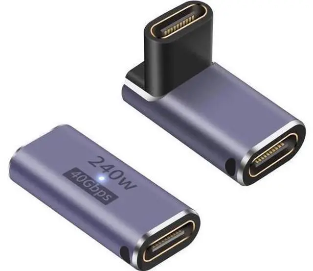 Main image of USB C Female to Female Adapter, USB C Coupler 240W, 40Gbps 90 Degree Type C Coupler with 8K Video Display Compatible for Thunderbolt 4/3, MacBook Pro and Phones (2Pack)