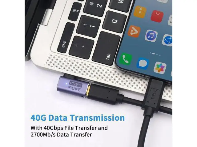 Alt view image 4 of 6 - USB C Right Angle Adapter PD 240W for Thunderbolt 4/3, Right Angle 90 Degree USB C Male to Female Extender USB 4.0 L Shape Connector with 8K@60Hz Video for iPad, MacBook, 2-Pack